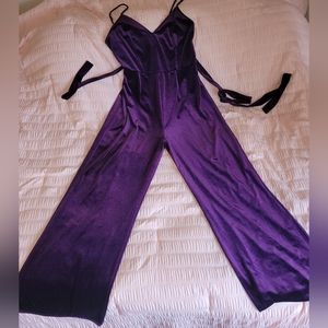 Purple velvet jumpsuit with pockets!